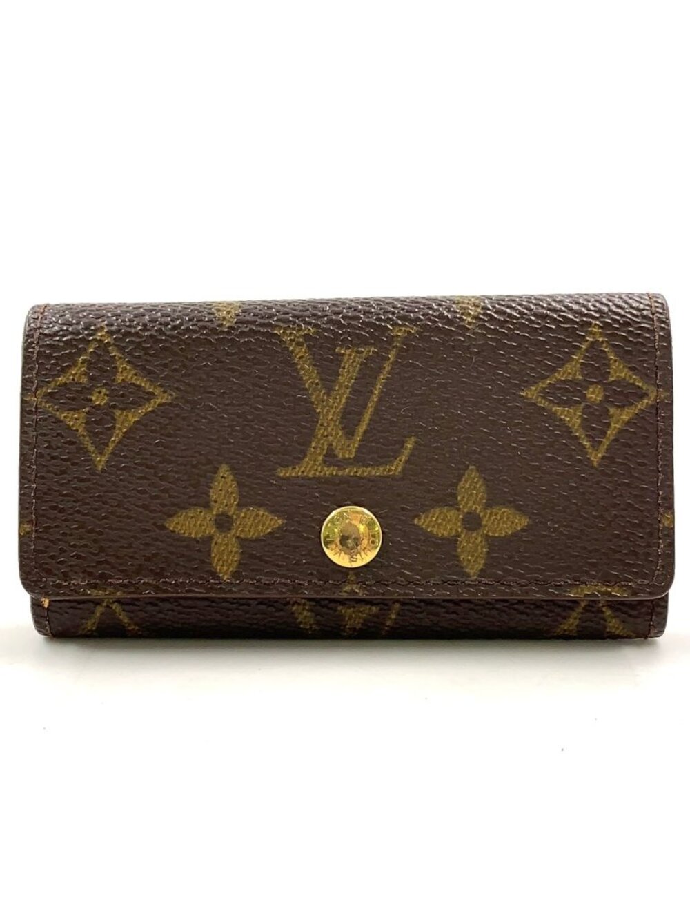 Louis Vuitton Multicles 4 Monogram Leather Brown Key Case Gold Key Holder
